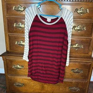 Burgundy and Gray Striped Raglan Top